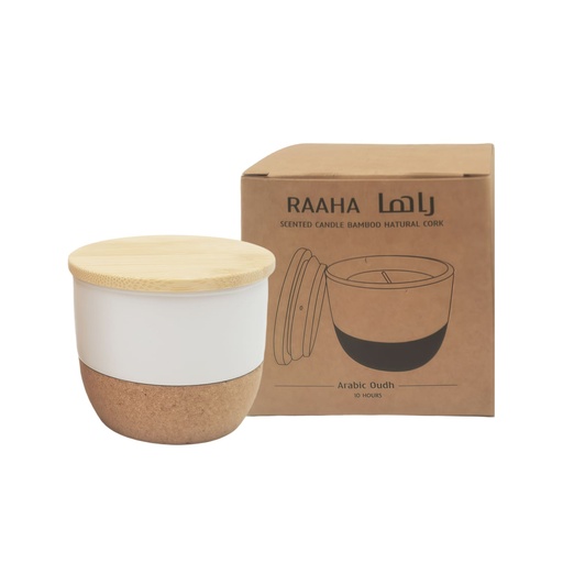 RAAHA - Arabic Oudh Scented Candle in Ceramic Holder with Bamboo Lid - White