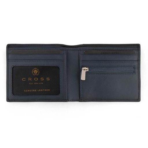 CROSS Pebble Leather 6CC Classic Fold Wallet with 6CC Cardholder - Navy Blue